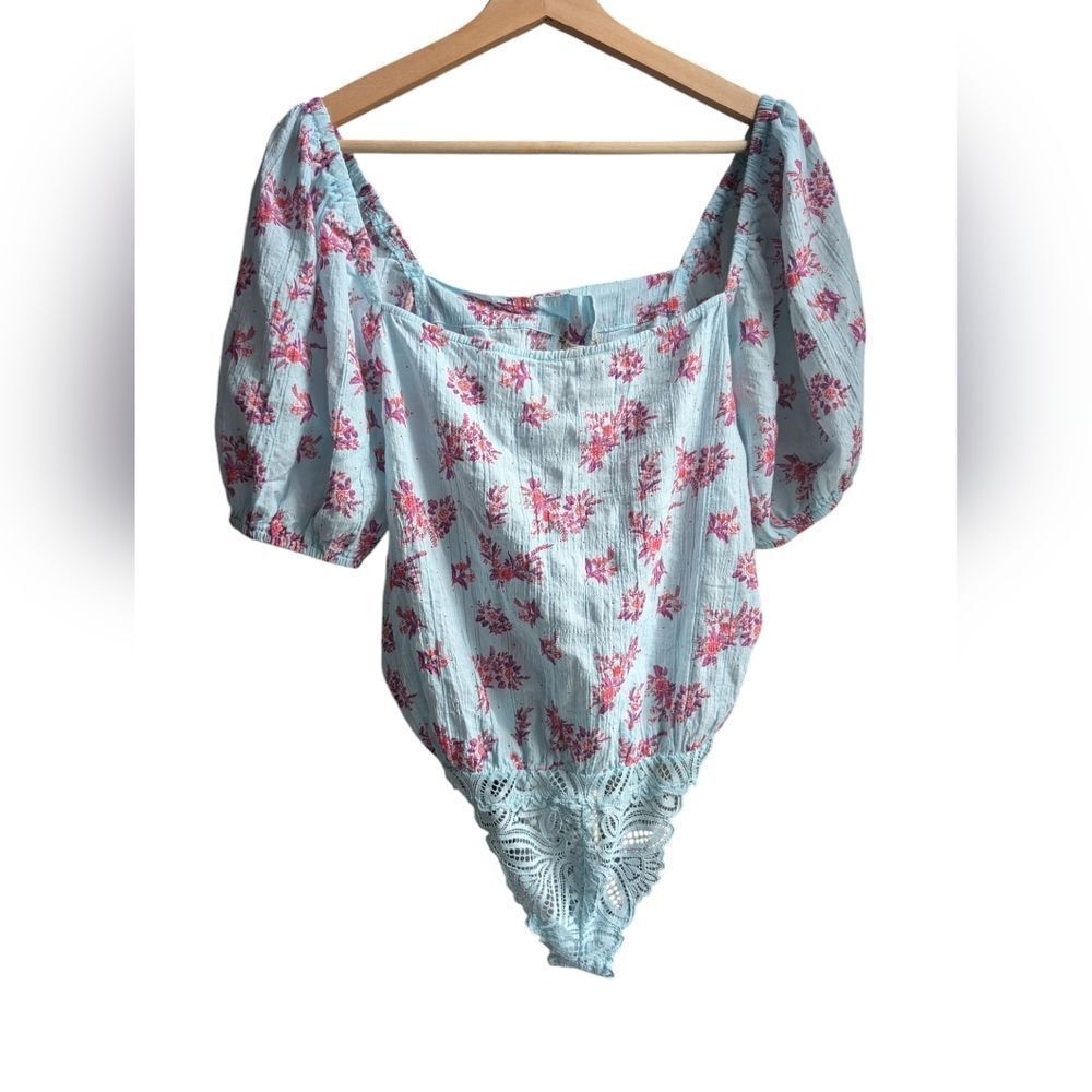 Free People Crinkle Square Neck  Blouse Bodysuit 'ANGELA' in Mint Size m - Picture 14 of 16